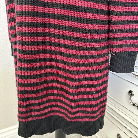 Hot Topic Long Cardigan Sweater, Red, Black, Striped Emo Size Medium Button Down - Picture 10 of 14